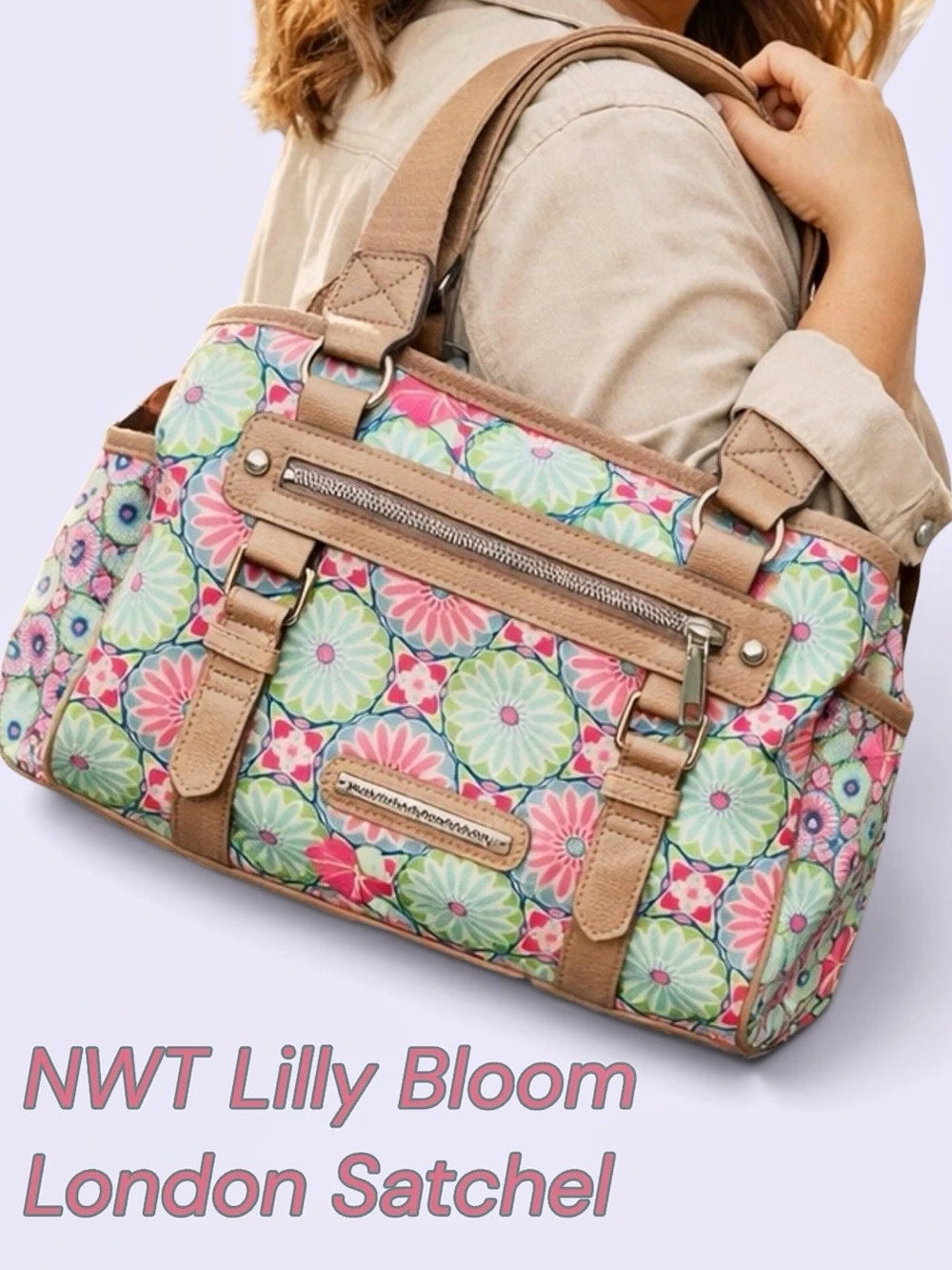 Lilly Bloom Large Starburst Floral Landon Satchel Multicolor NWT